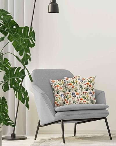 Miniatura 4 de Pack of 2 Cotton Throw Pillow Covers, Leaves Flowers Bud Soft Square Pillow Covers Home Decoration Pillowcases for Living Room Bedroom Couch Bed