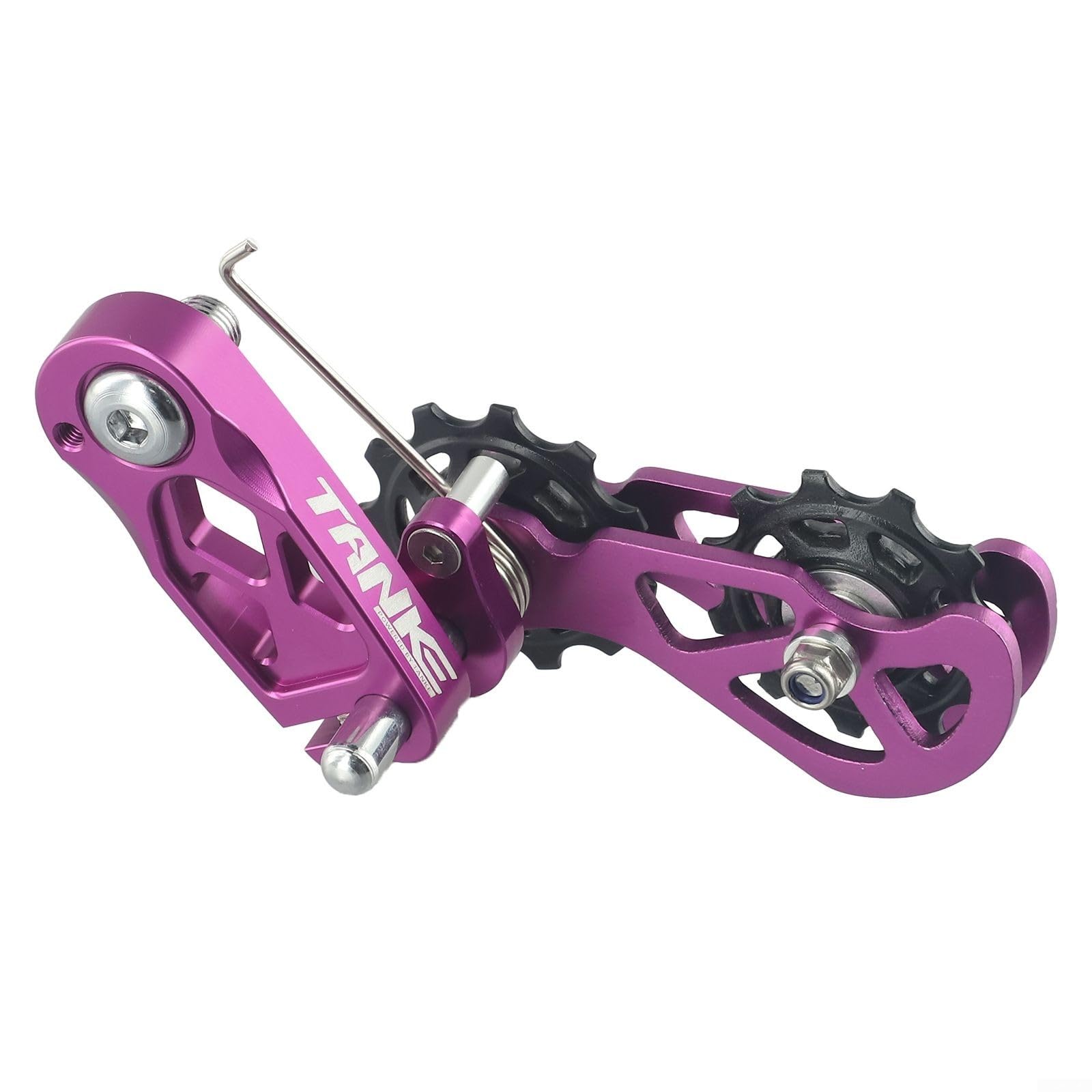 Yhenlovtt Bike Chain Tensioner, Aluminum Alloy Adjustable Guide, Converts 8-12 Speed to Single for Hanger Dropout Frames, Anti-Drop Link(Purple)