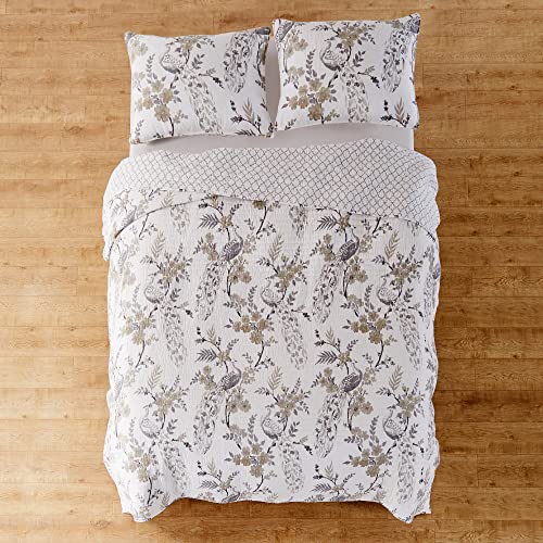 Levtex Home - Pisa Quilt Set - King Quilt + Two King Pillow Shams - Floral Contemporary Peacock - Grey And Taupe - Quilt Size (106X92In.) And Pillow Sham Size (36X20In.) - Reversible - Cotton #TOP4