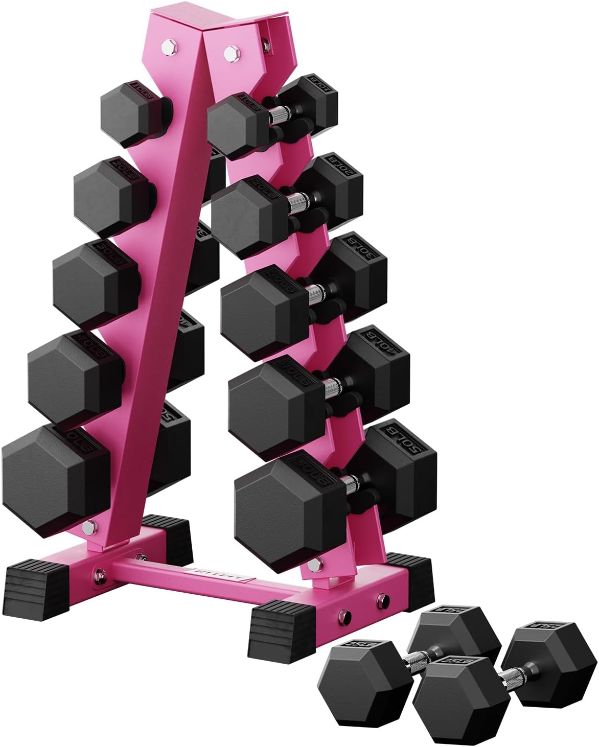 RitFit 250LB/300LB/350LB/550LB/650LB Rubber Hex Dumbbell Sets with Weights Rack, Multiple Color Choices Available, Great Gym Equipment for Home, Strength Training, Workouts