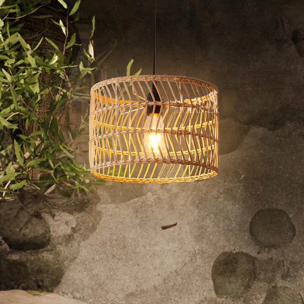 Lampe de plafond tissee moderne suspension rotin lustre osier chambre