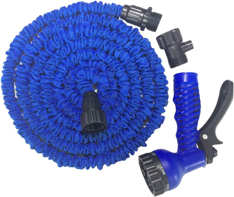 Rengzun 25-150 FT Multifunction Expanding Garden Water Hose Pipe with 7 Patterns Spray Gun Flexible Magic Hose Anti-leakage Lightweight Hosepipe Blue