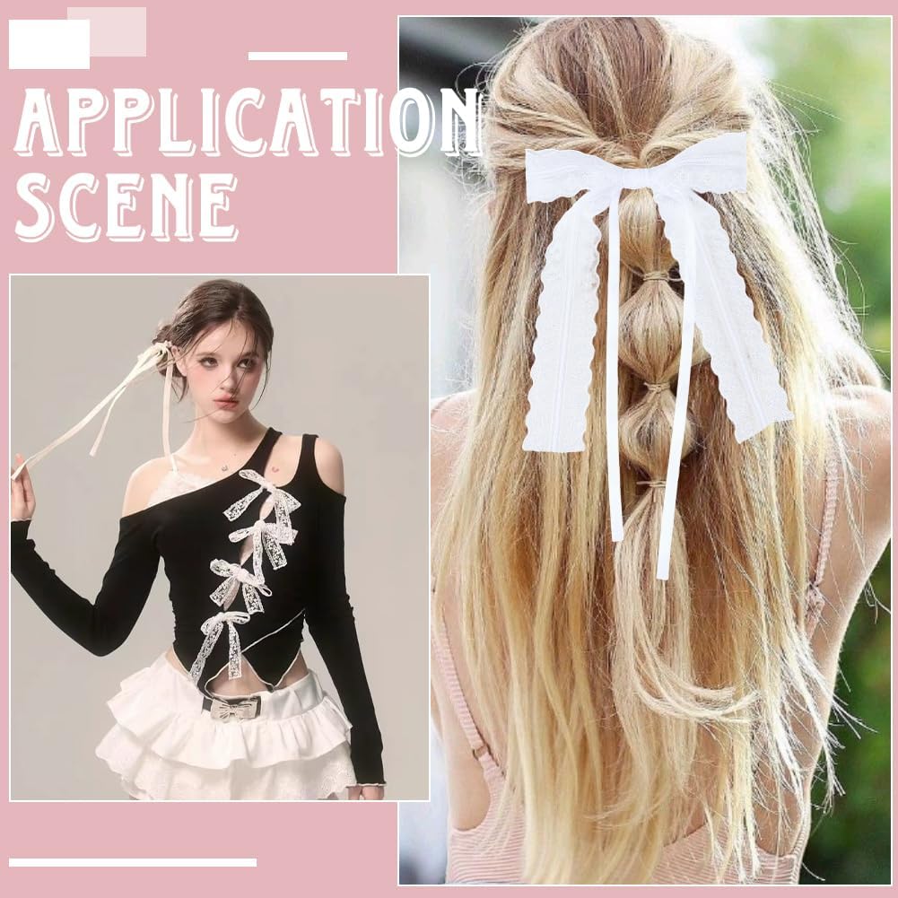 30Pcs 3 Styles Small Lace Hair Bows Lace Coquette Bows White Bowknot with Long Tail Ribbons for Hair Styling Accessories Hairpins Barrette Clips Valentines Wedding Prom Birthday Party Decor
