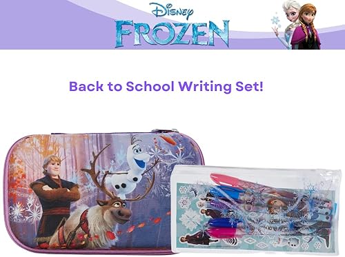 Miniatura 7 de Innovative Designs Juego de estuches de Frozen con calcomanías y bolígrafos de gel para niños, moldeados con cierre de cremallera, color morado