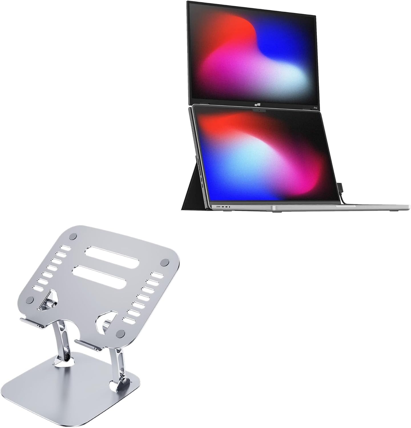 BoxWave Stand and Mount Compatible with Mobile Pixels Duex Float 2.0 Pro (16 in) - Executive VersaView Stand, Ergonomic Adjustable Viewing Angle Metallic Riser - Metallic Silver