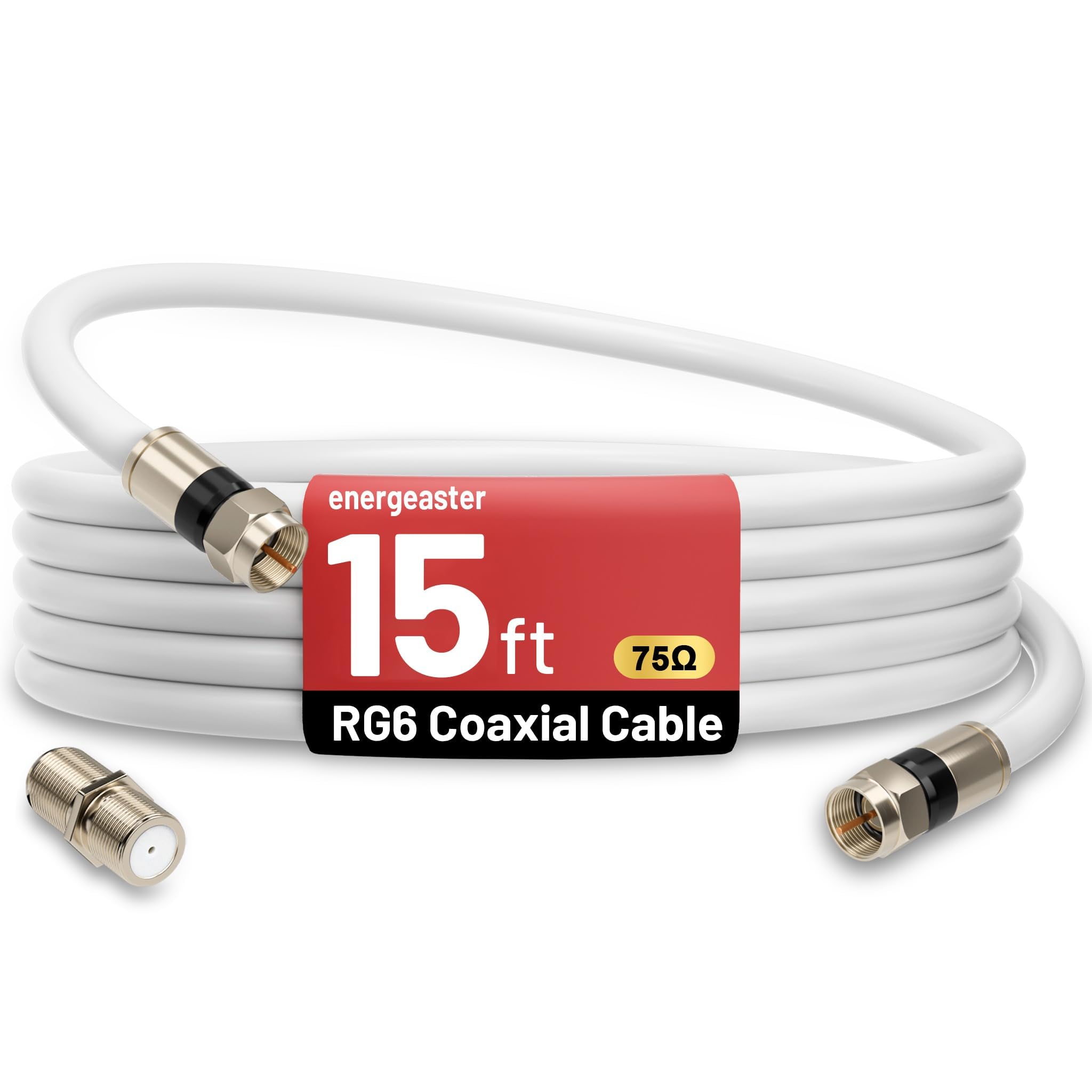 energeaster Cavo coassiale RG6 con connettore di tipo F, prolunga cavo coassiale, Internet ad alta velocità, banda larga per interni e antenna TV digitale per satellite, antenna, DVR, VCR, HDTV