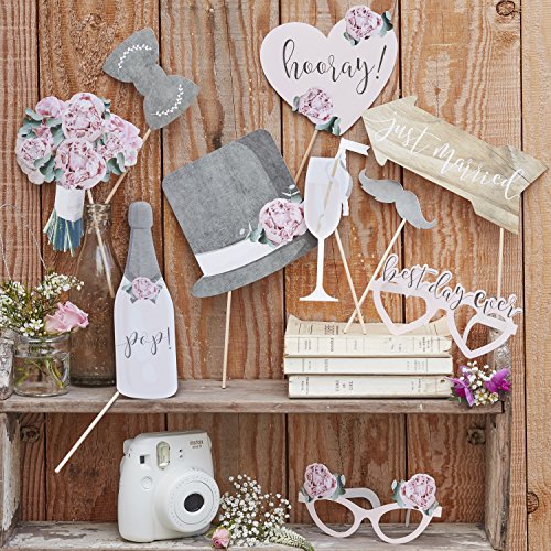 Ginger Ray Retro Wedding Day Photobooth Props 10 Pack Rustic Country, Multicolor, one size