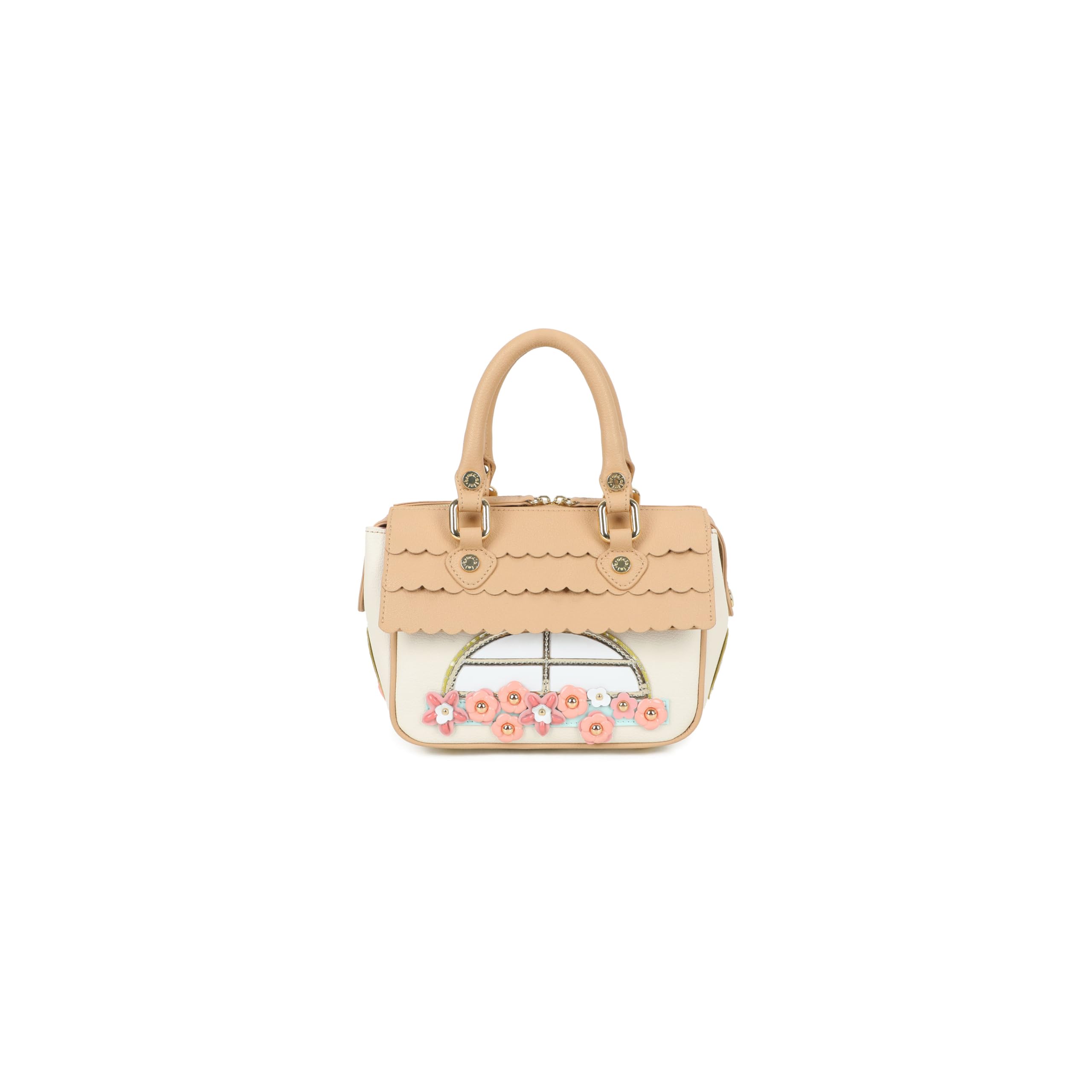 Braccialini Temini Borsa a mano in pelle con doppi manici e tracolla regolabile e removibile, pensata per accompagnarti con stile nella quotidianità. La sua silhouette richiama una graziosa casetta di