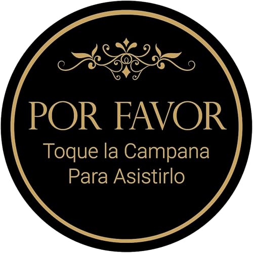 Signs ByLITA Circle Por Favor Toque la Campana Para Asistirlo Letrero (NegroOro) - Pequeño