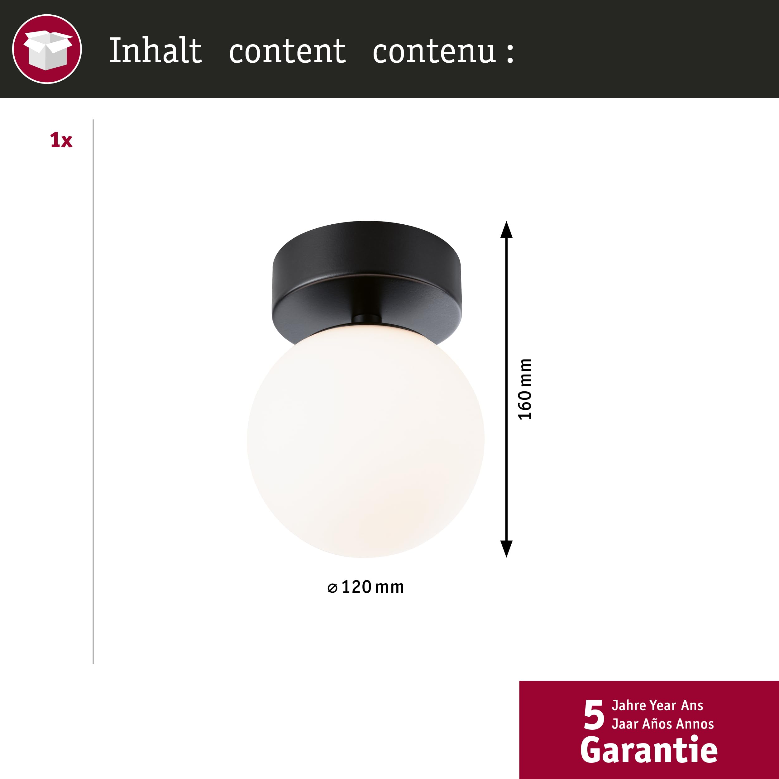 Paulmann 71071 plafonnier LED Selection Bathroom Gove IP44 3000K 400lm 230V 5W Noir mat, Satin luminaire de salle de bain