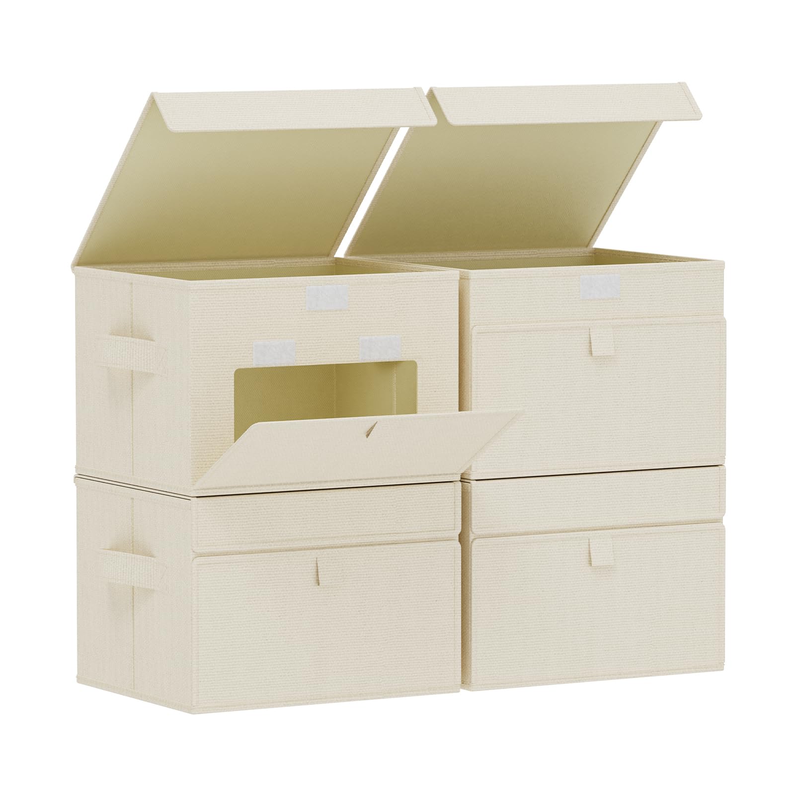 Cubo di Stoccaggio in Tessuto, Cesto Portaoggetti con Coperchio, Organizzatore di Vestiti con Manici, Utilizzato in Camera da Letto o Soggiorno, 4 Pezzi, 26x20x17cm, Beige