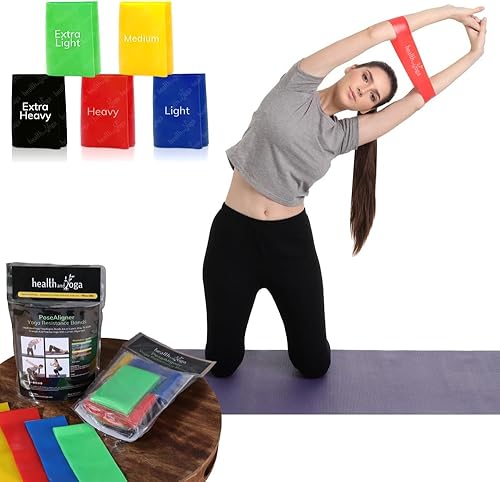 PoseAligner Bandas de resistencia para entrenamiento, bandas de yoga para estiramiento y corrección de postura, bandas Bala - Juego de 5 bandas de