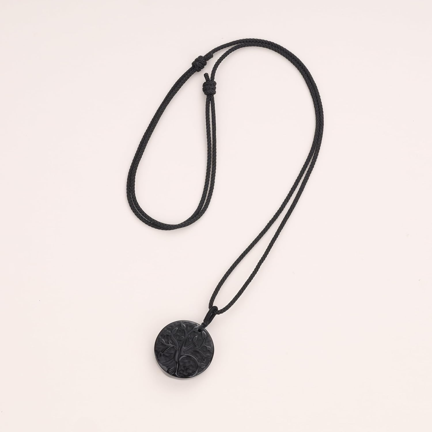 COAI Tree of Life Necklace Black Obsidian Necklace, Stainless Steel Necklace/Nylon Cord