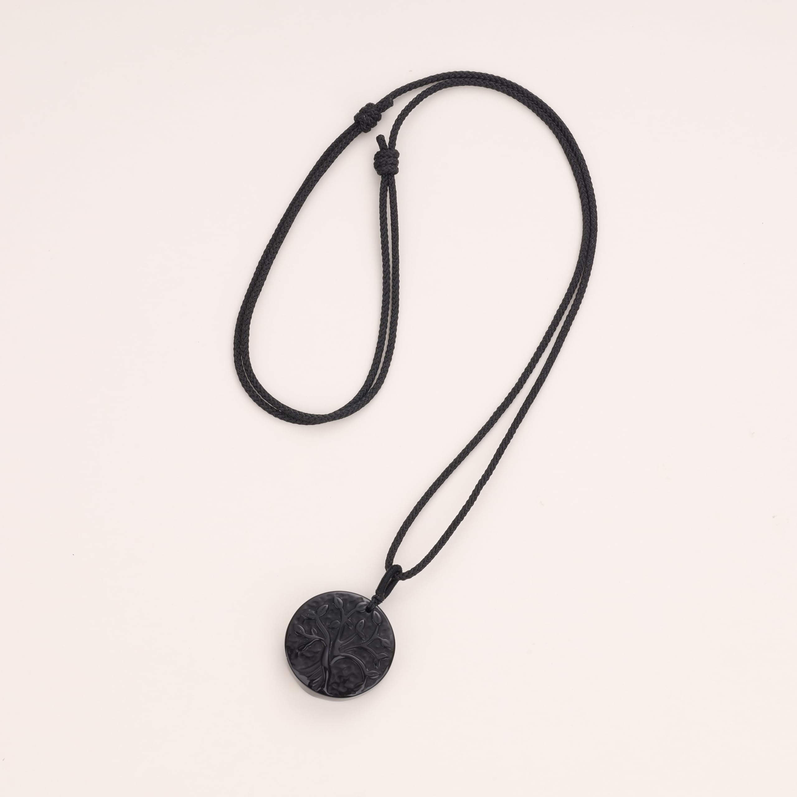 COAI Colgante Árbol de la Vida Unisex de Obsidiana con Encaje Ajustable