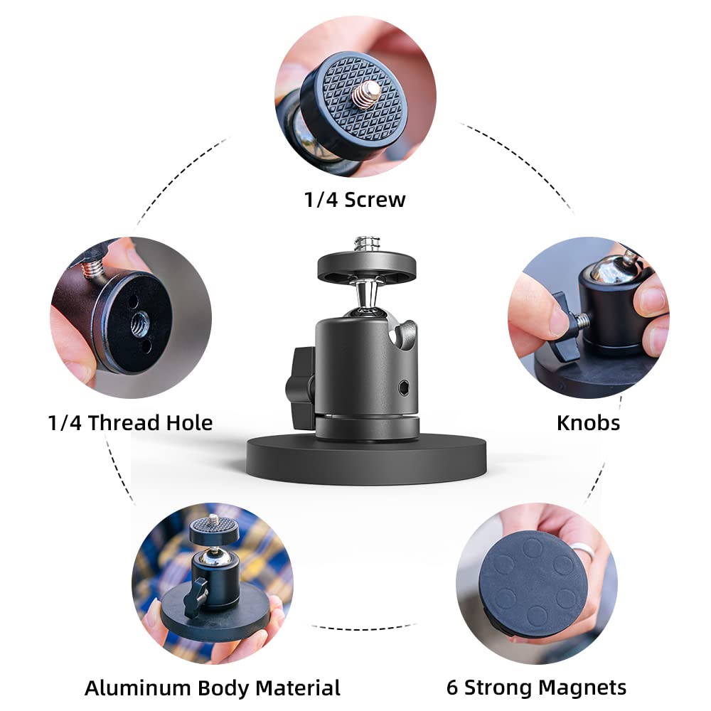 Magnetyczny uchwyt do kamery sportowej GoPro, obracany o 360° uchwyt na głowicę kulową, kompatybilny z GoPro Hero 13, 12, 11, 10, 9, 8, 7, czarny, DJI Osmo Action 5 Pro 4, 3, AkASO i więcej