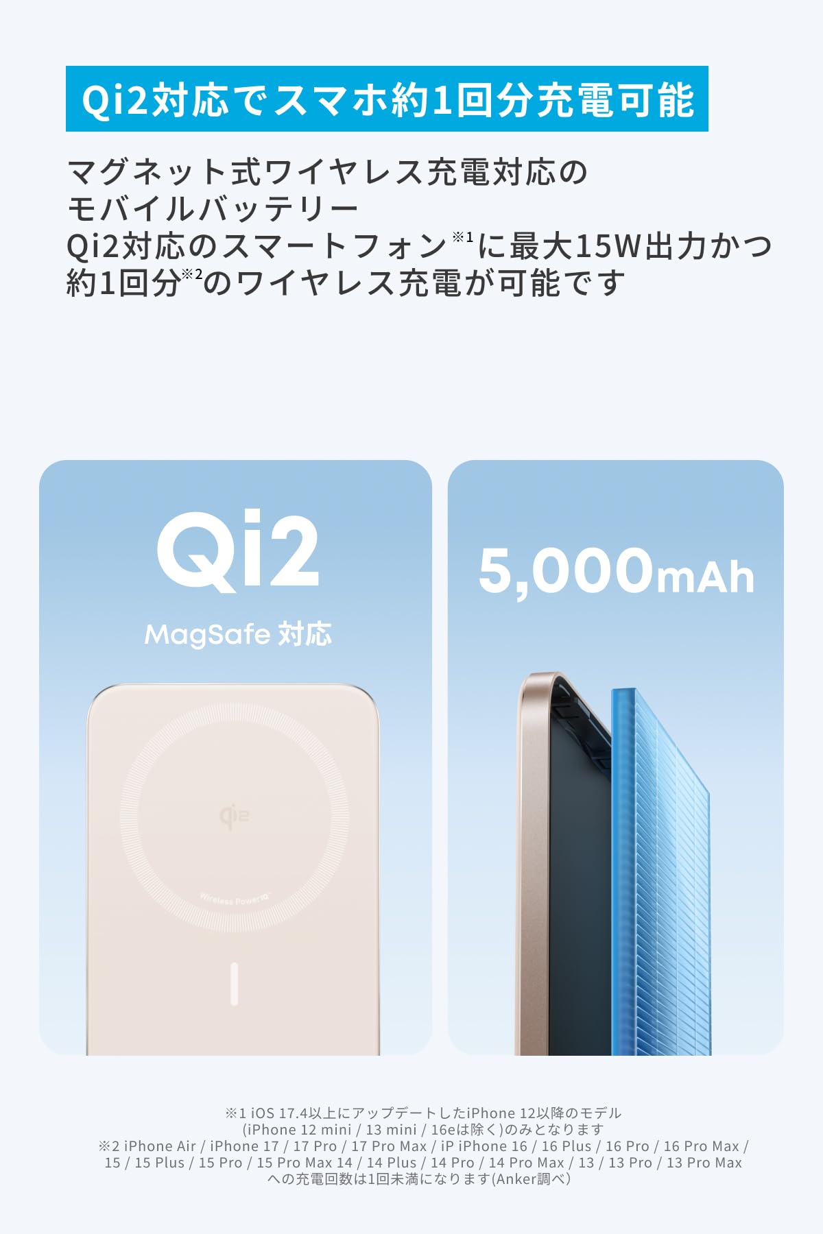 Amazon | Anker Nano Power Bank (5000mAh, MagGo, Slim) Qi2認証