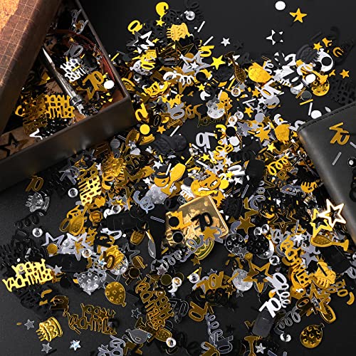 3000 Pieces Happy Birthday Confetti Number 70 Confetti Birthday Cake Confetti Table Scatter Confetti, Black Gold Silver Party Decorations Supplies For Birthday Anniversary (70Th Style) #TOP6