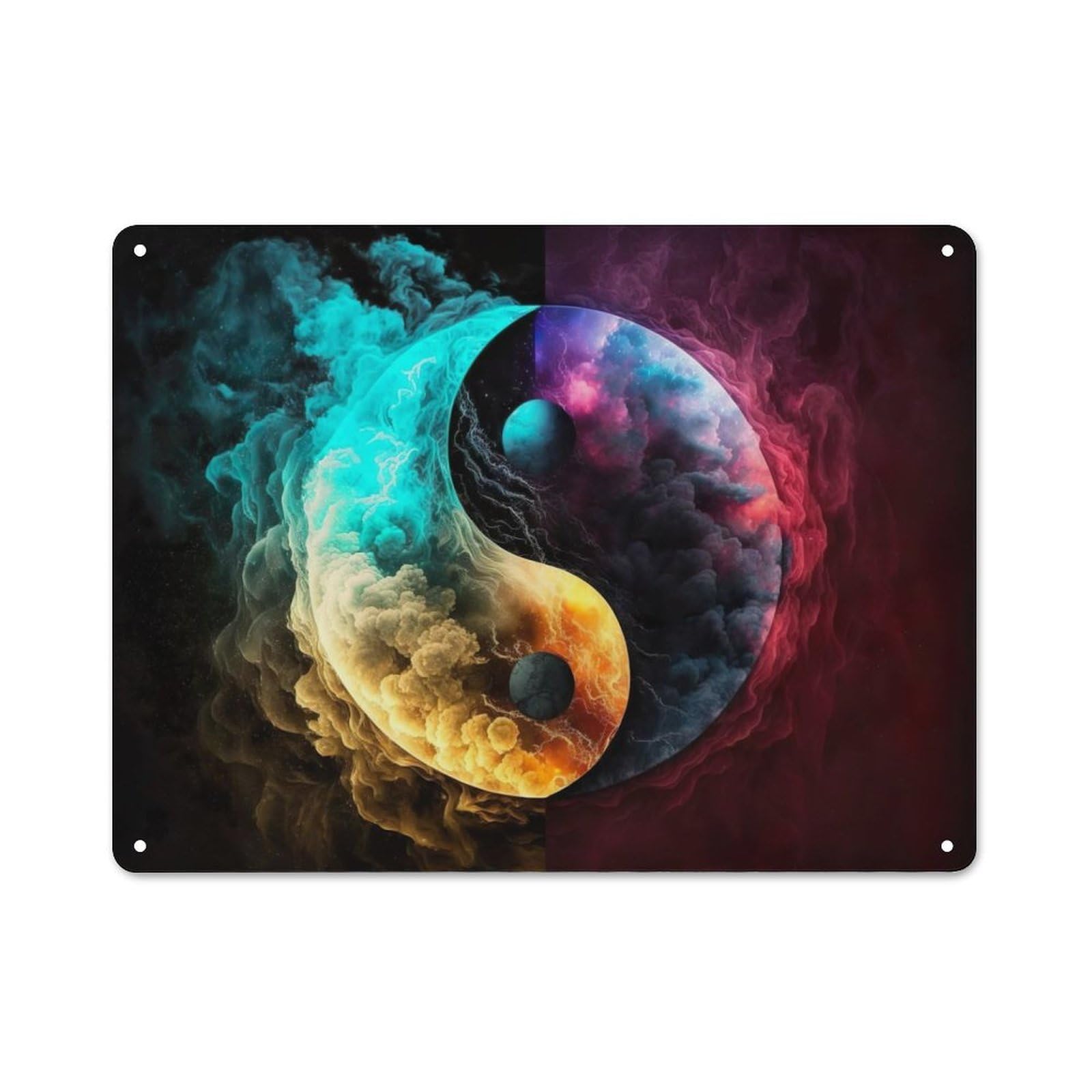 Junmoney Style-4 Metal Plaque With Fusion Of Yin And Yang Design 30X40cm, Cosy Diner Style Decor For Coffee Bar, Kitchen, Bistro Or Tea Corner