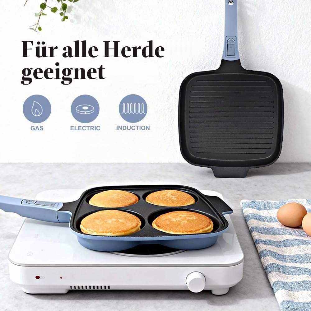 2-Teiliges Pfannenset mit Eierpfanne und Grillpfanne, Blau