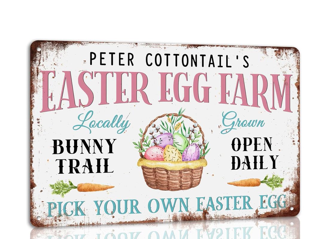 Peter Cottontail's Easter Egg Farm Easter Metal Tin Sign Retro Vintage Bunn