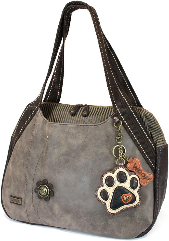 CHALA Handbags large Tote Bag with Doggie Key fob (835 Grey) (Ivory paw)