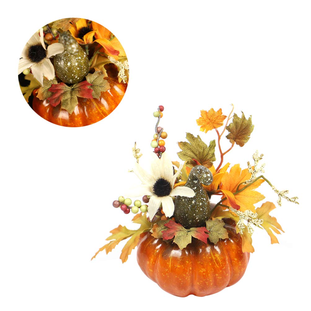 Amosfun künstlicher Kürbis Kürbis mit Ahornblättern Dekoration Verzierungen für Halloween Herbst Fallen Erntedankdekorationen