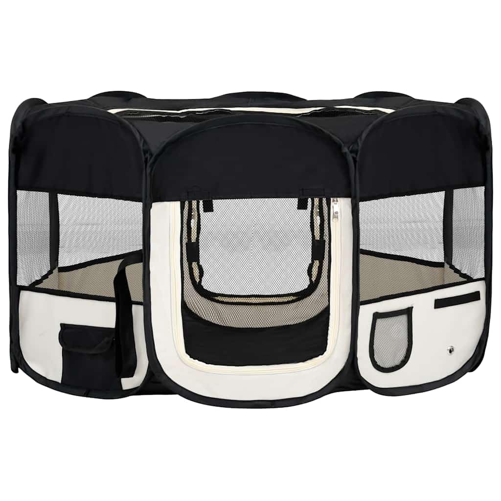 vidaXL Parc Pliable pour Chien avec Sac de Transport Noir 145x145x61cm