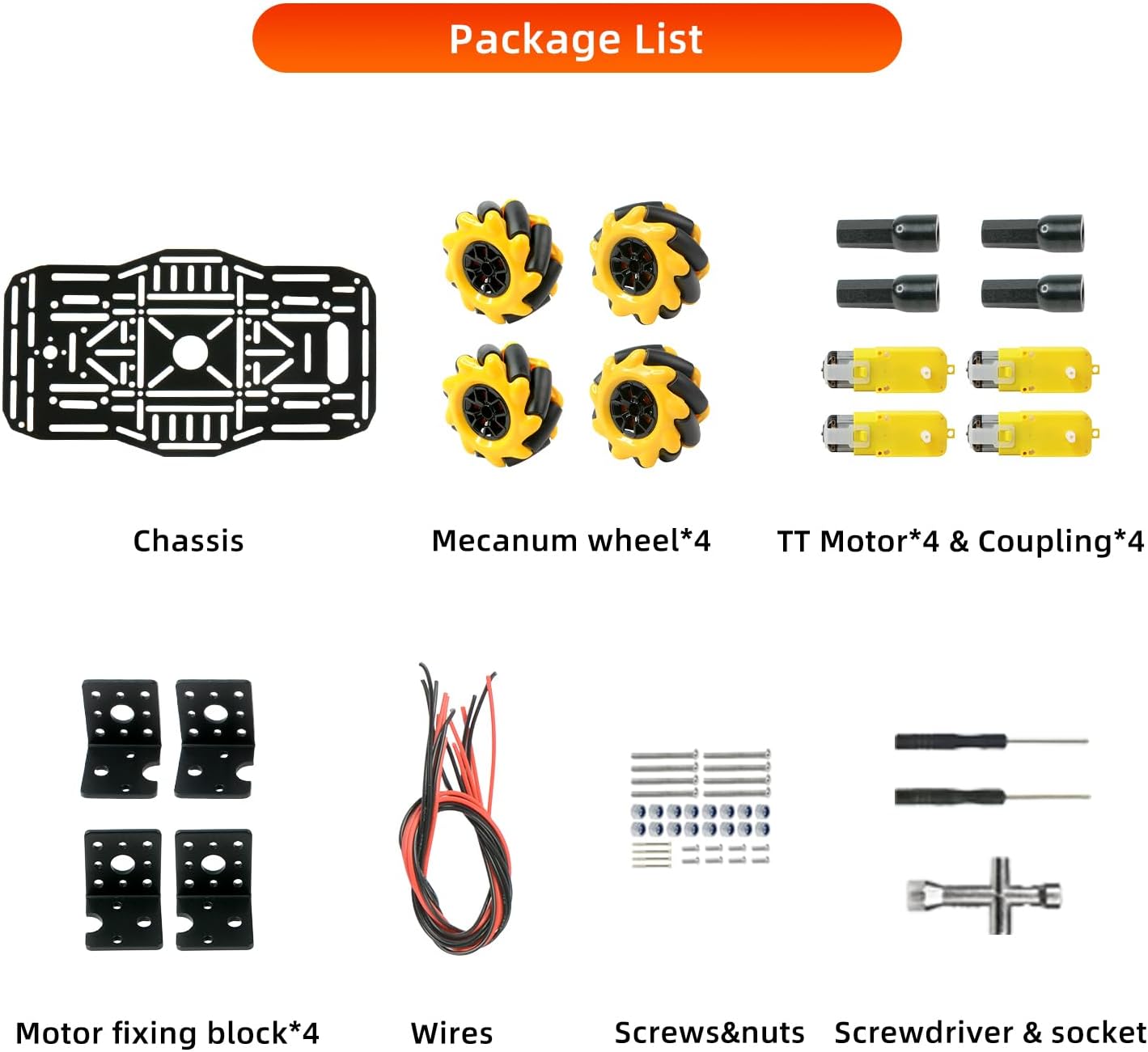 Mecanum Wheel Robot Car Chassis Kit, Omni-Directional Mobile Platform with 4 TT Motors & Aluminum Alloy Frame for Arduino Raspberry Pi DIY STEM Projects
