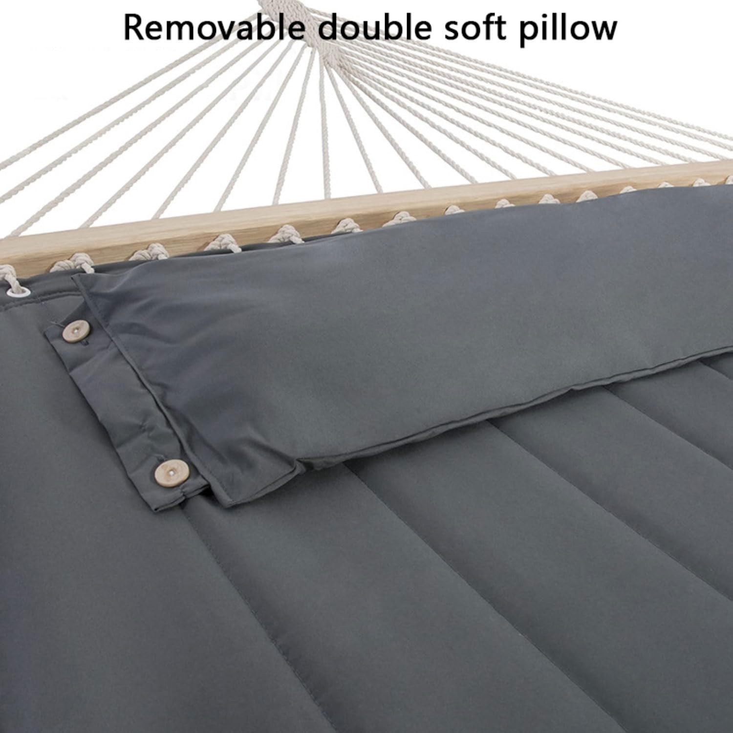Hamac double avec support – Hamac portable robuste pour une utilisation en extérieur et intérieur, capacité de 250 kg, corde en coton avec rembourrage matelassé et barres d'épandage en bois dur