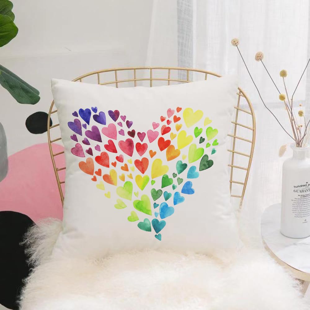HYOSXW Cushion Cover,Throw Pillow Case Home Decorative for Living Room Bedroom Sofa Chair 16X16 Inch,multicolored hearts that form a huge colorful rainbow,Pillowcase 40X40cm