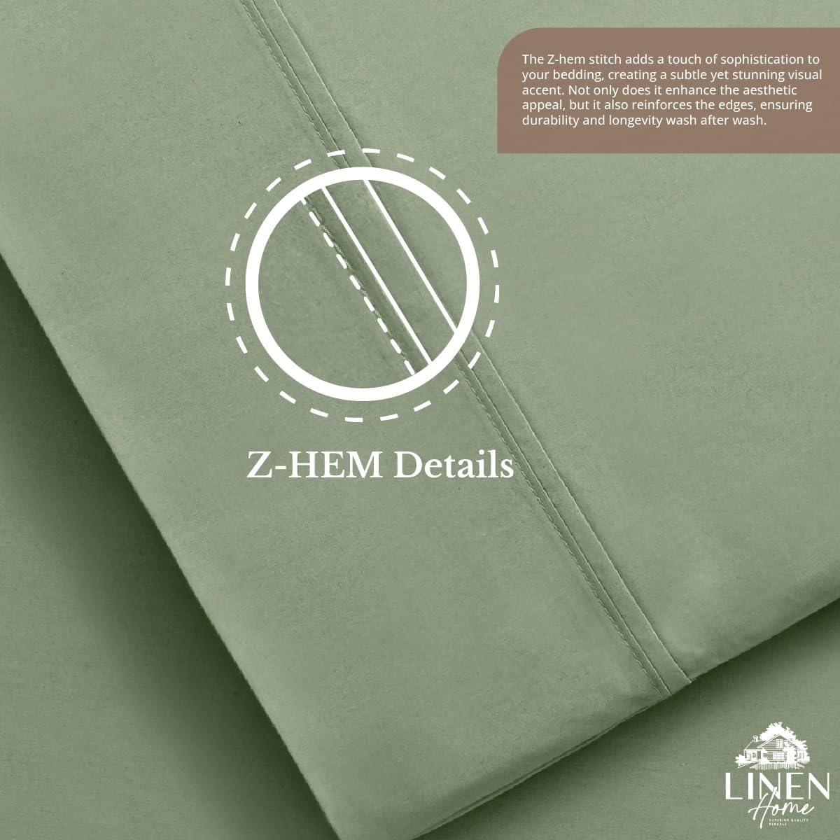 Linen Home 100% Cotton Percale 1 Flat Sheet, Queen Size - Crisp, Cool and Strong Bed Linen, Luxury Breathable Sheet, Oil Green