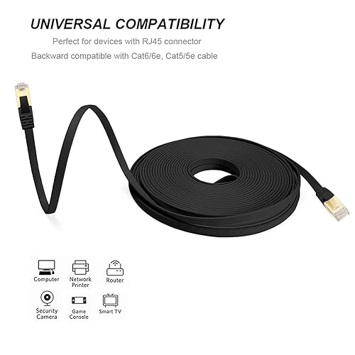Miniatura 8 de Ercielook Cable Ethernet de alta velocidad de 75 pies, cable de Internet plano blindado CAT8 con clips, más rápido que el cable LAN Cat7, color