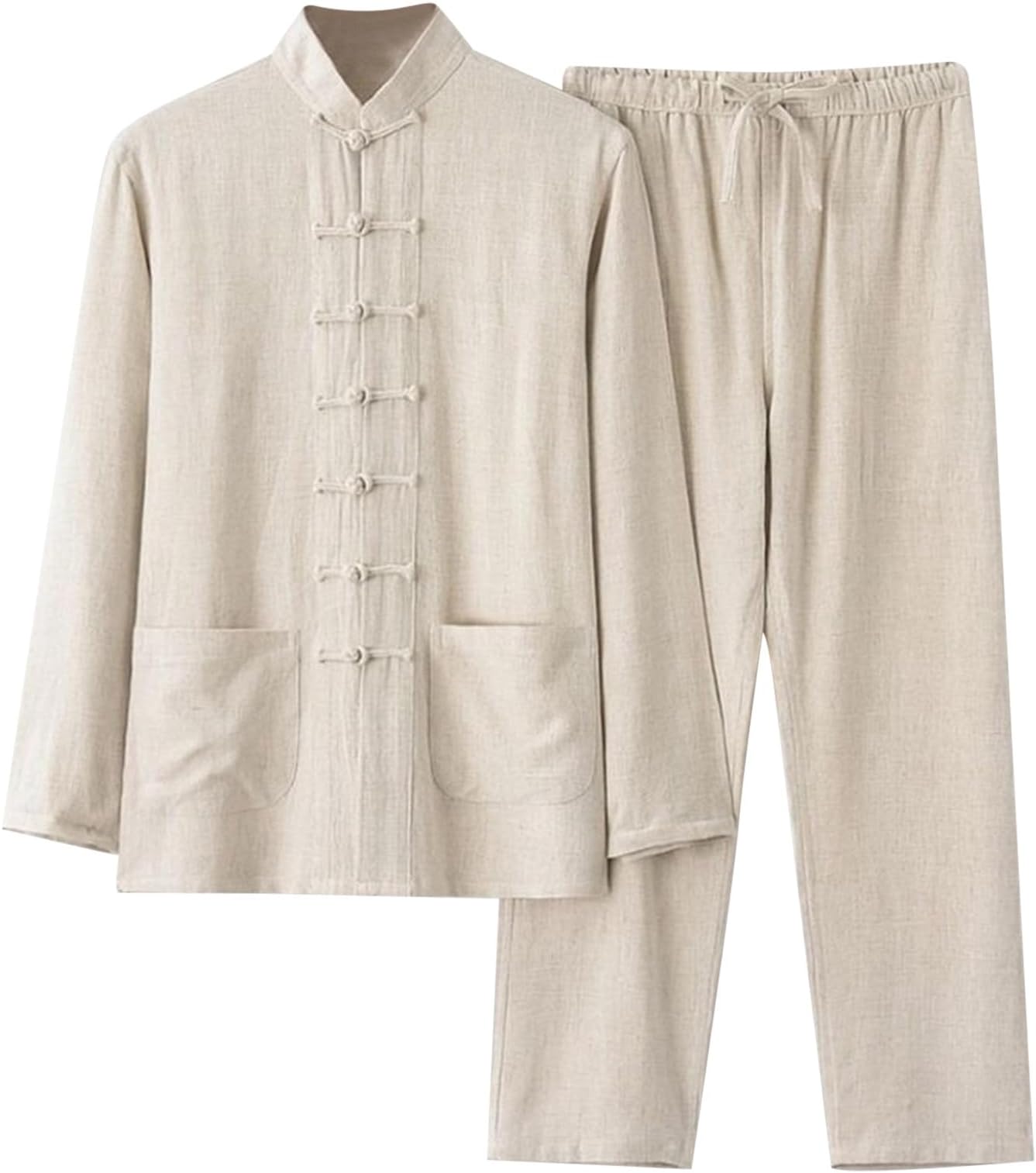 Men's Cotton Suit Summer Chinese Style Traditional Martial Arts Kung Fu And Tai Chi Uniform Wushu Classic Tangzhuang Long Sleeve Shirt Trousers Casual Clothing