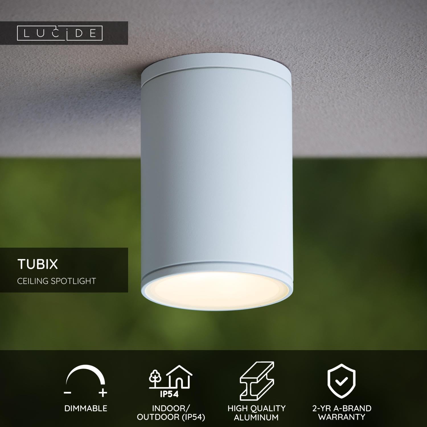 LUCIDE TUBIX - Spot plafond Intérieur/Extérieur - Ø 10,8 cm - 1xE27 - IP54 - Blanc