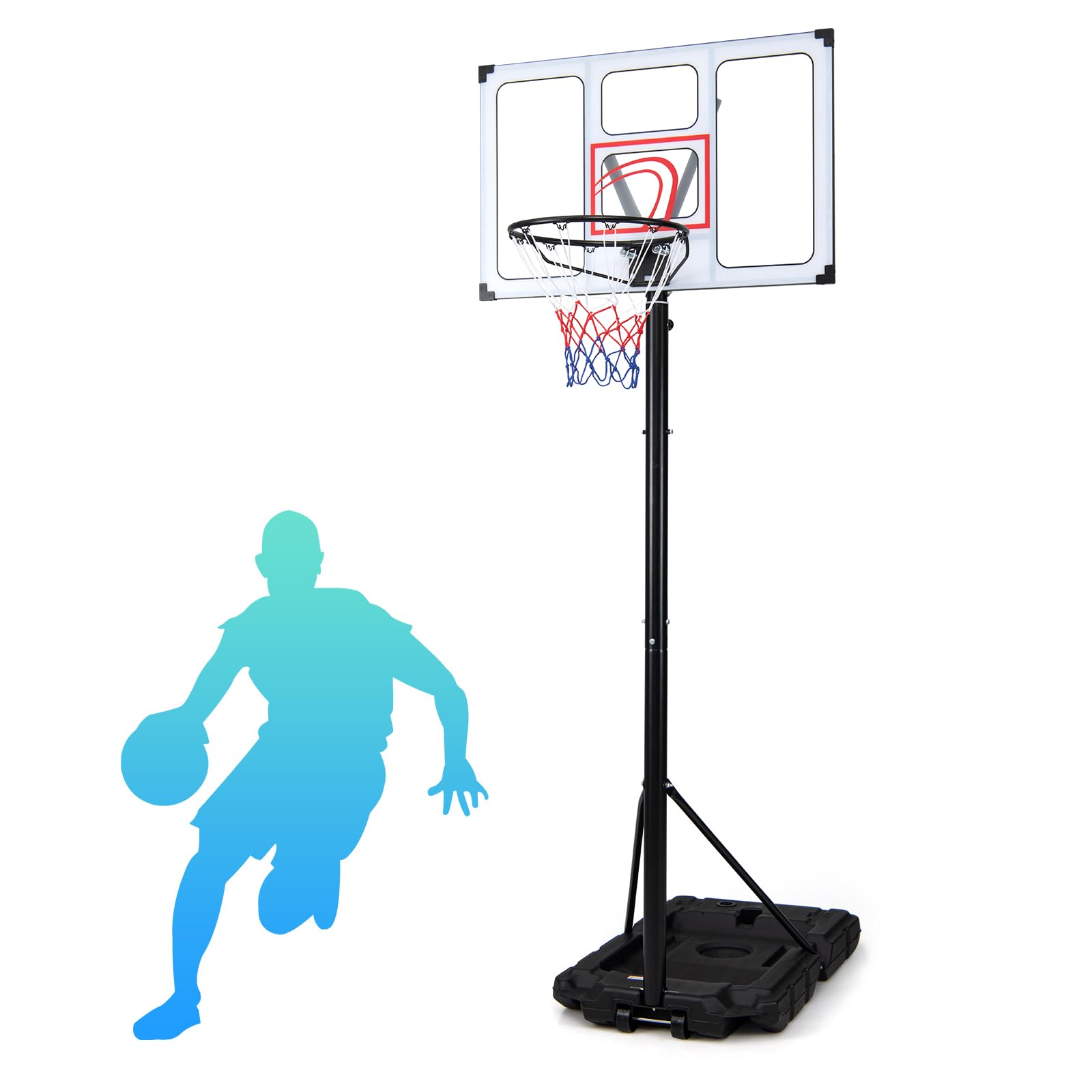 COSTWAY Canestro da Basket da Esterno ed Interno 305 cm | Canestro Basket Professionale e Regolabile in 16 Altezze, Portatile con Ruote, Tabellone PC Infrangibile e Base Riempibile