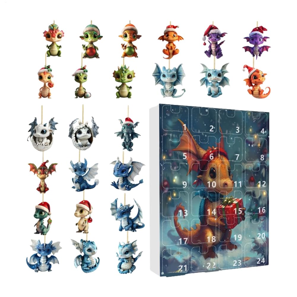 Calendriers de l'Avent 24 Jours Dragon Décorations Suspendables Pendentif Collectionnable pour Adolescents Décoration d'Intérieur Sapin de Noël