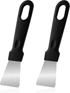 Metal Spatula for Cast Iron Skillet, Fridge, Freezer - Stainless Steel Multipurpose Kitchen Cleaning Spatula - Cleaning Shovel for Stubborn Dirt, Ice, Oil Fume, Griddle, Grill, Flat, 2 Pcs