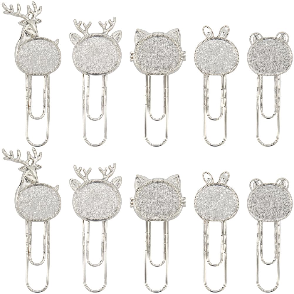 SUNNYCLUE 1 Box 20pcs 5 Styles Cabochon Bookmarks Vintage Bookmarks Alloy Metal Antique Silver Cat Rabbit Animal Shape Blank Retro Bezels Book Marks Settings for Adult Book Mark Crafts DIY Making