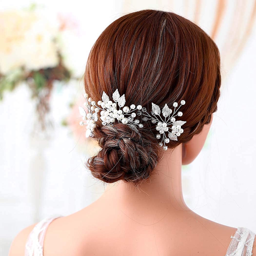 Brishow Wedding Hair Pins Silver Crystal Bridal Hair Pieces Hair Accessories for Women and Girls(Set of 3) (Silver)