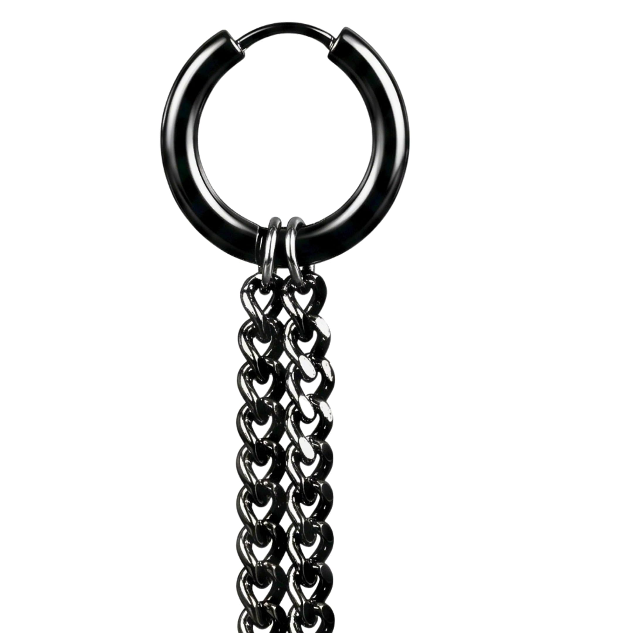BLACK NOCTURNE LINK - 2mm Titanium Steel Hoop Earrings for Men & Boys (2 Pcs)-image-22