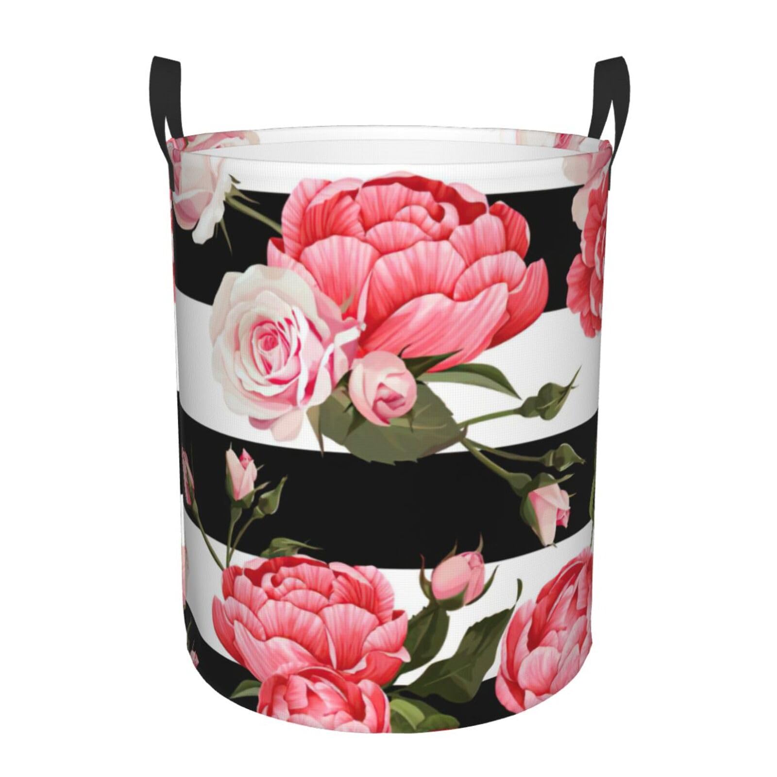 Panier à linge haut à rayures et fleurs avec grande capacité de stockage
