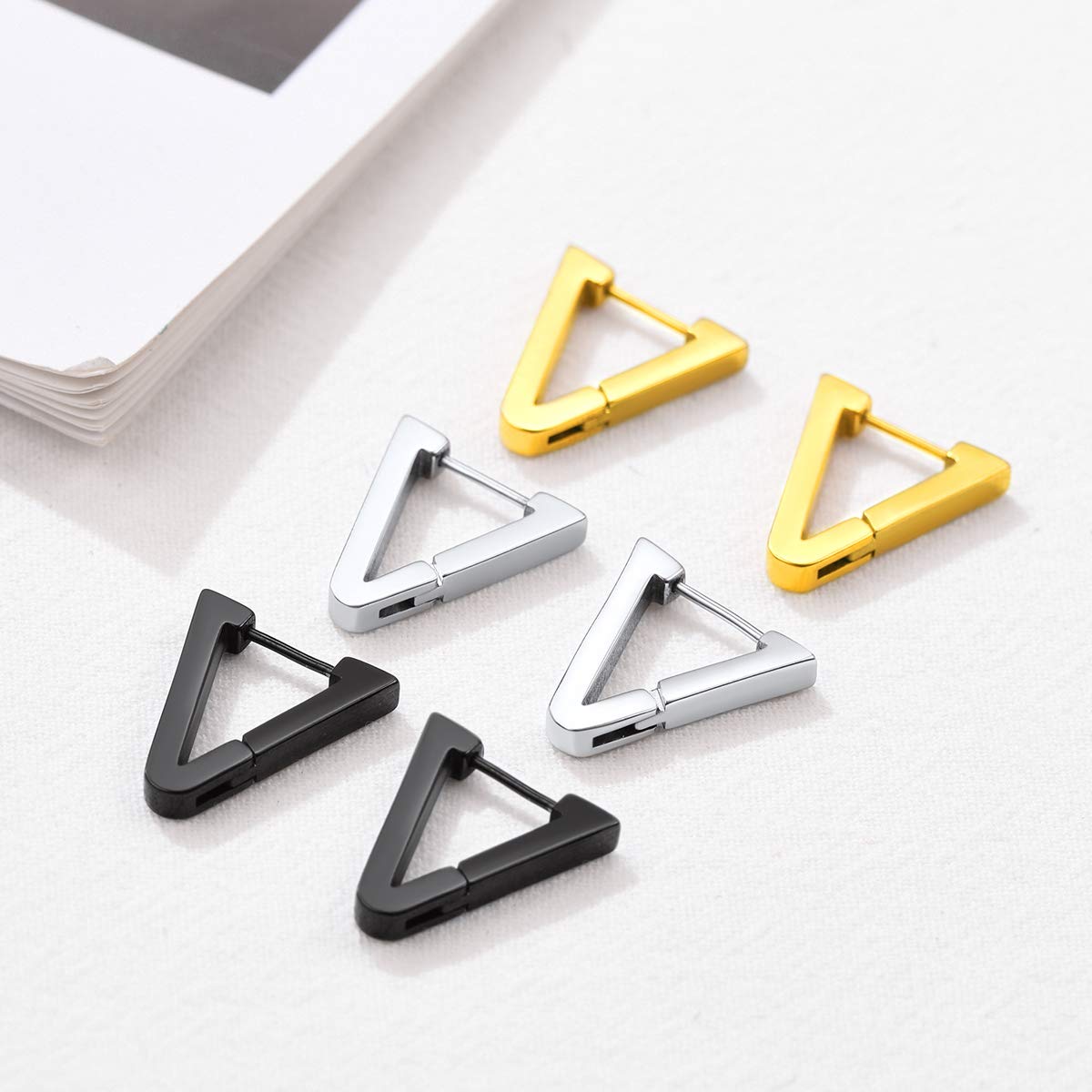 FOCALOOK Boucle d'Oreille Créole Homme Argent/Plaqué Or/Noir en Acier Inoxydable Petit Anneau Oreille Homme avec Boucle Bijou Cadeau avec Boîte