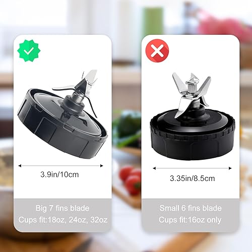 Miniatura 4 de 7 aletas macho de 3.9 pulgadas, piezas de repuesto compatibles con Nutri Ninja Auto iQ BL480 BL482 BL642 BL682 NN102 y 1 junta de goma más.