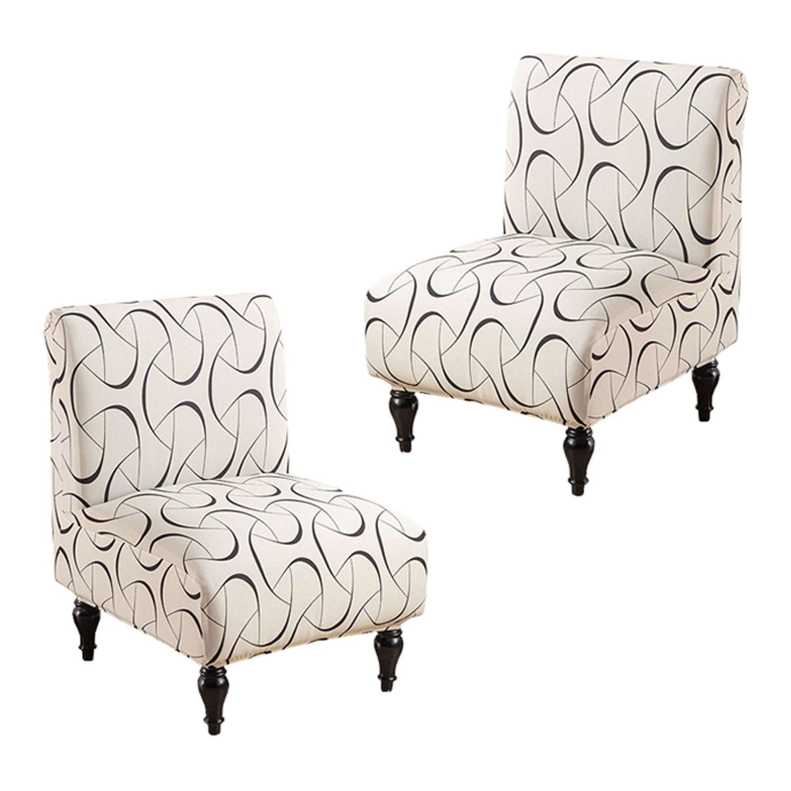 JHLD Stretch Armless Accent Chair Covers, Spandex Armless Accent Chair Slipcovers Printed Soft Armless Chair Slipcovers with Elastic Bottom Non Slip Armchair Covers for Living Room-O-2 Pcs