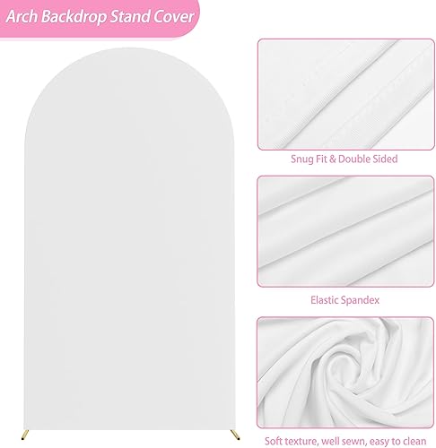 Miniatura 8 de Fomcet Cubierta de arco de boda de 6 pies, color blanco, de 2 caras, de elastano, ajustada, cubierta de arco de tela, cubierta de arco superior