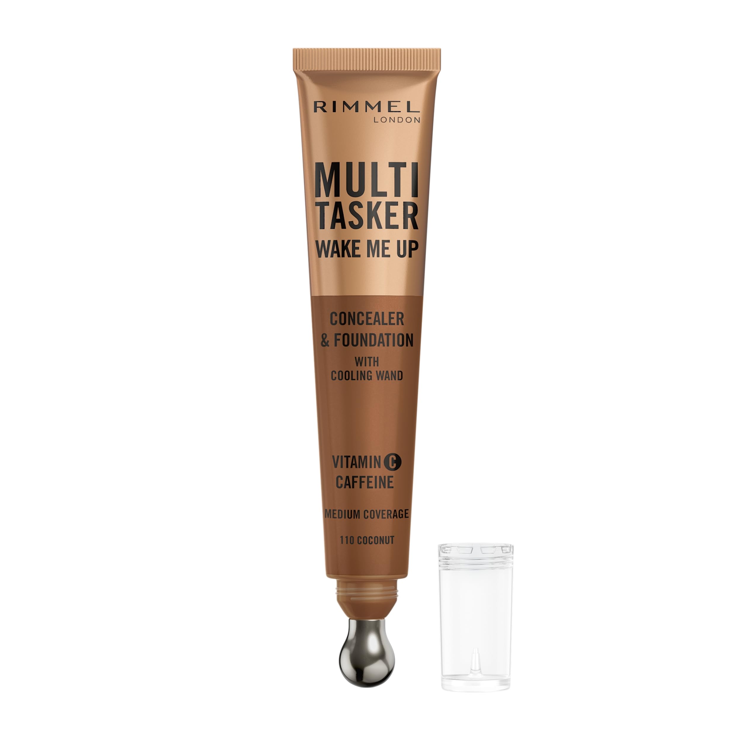 Rimmel Multi-Tasker Wake Me Up Foundation & Concealer 110 Warm Coconut, Depuffs & Brightens Dark Circles - Image 2