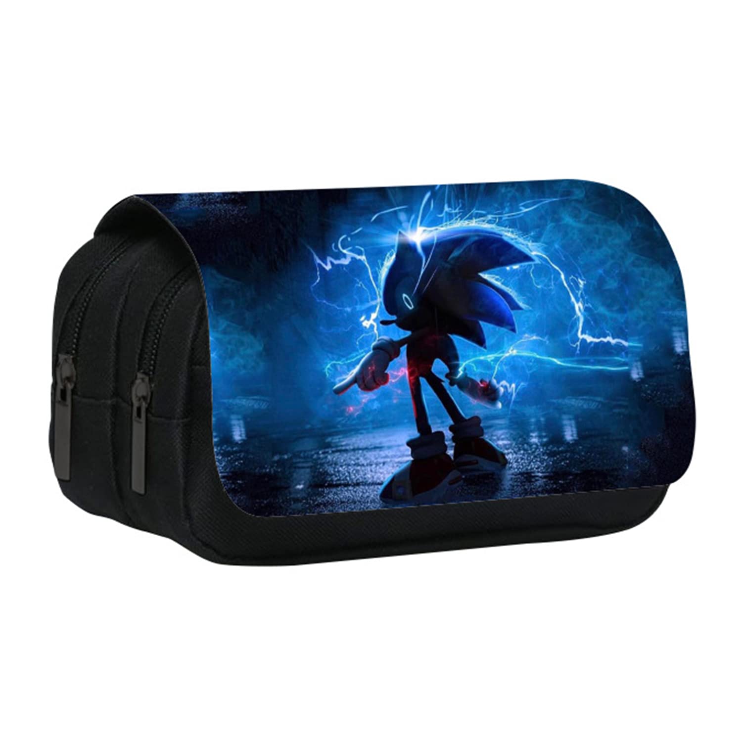 BonamanaSonic The Hedgehog Pencil Case for Kid Large Capacity Pen Case Cartoon Pencil Bag Pouch Holder Desk Organizer Multi Children's Students Office School, Night City Sonic, S, Pencil Case