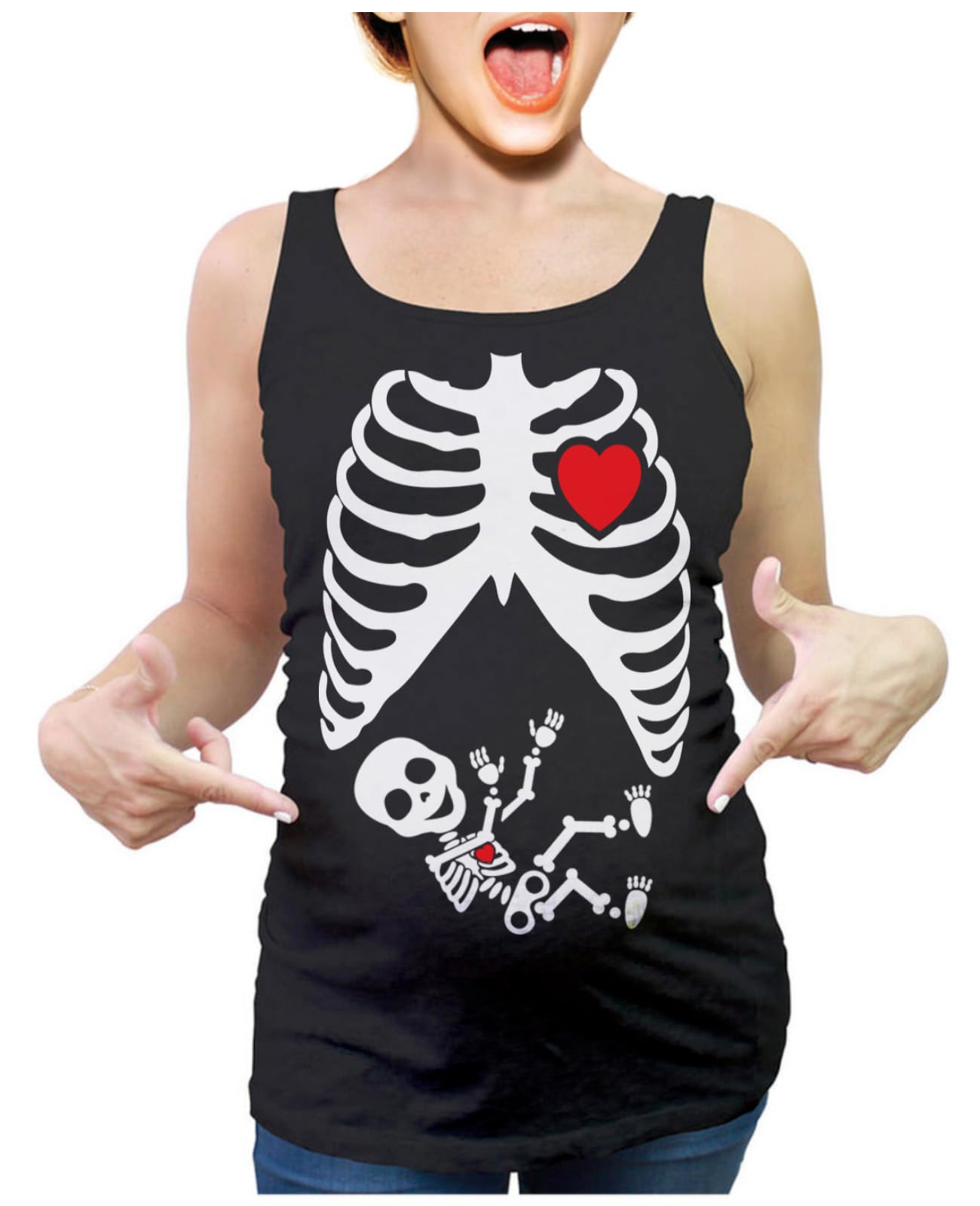 Tstars Maternity Halloween Tank Top Pregnant Skeleton with Baby Ribcage Xray Costume Pregnancy Tops