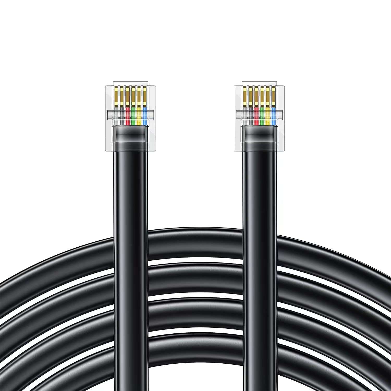 Zestaw 3 kabli telefonicznych RJ12 6P6C męski na prosty męski przewodowy do użytku zarówno danych, jak i głosowych, czarny, 2 m