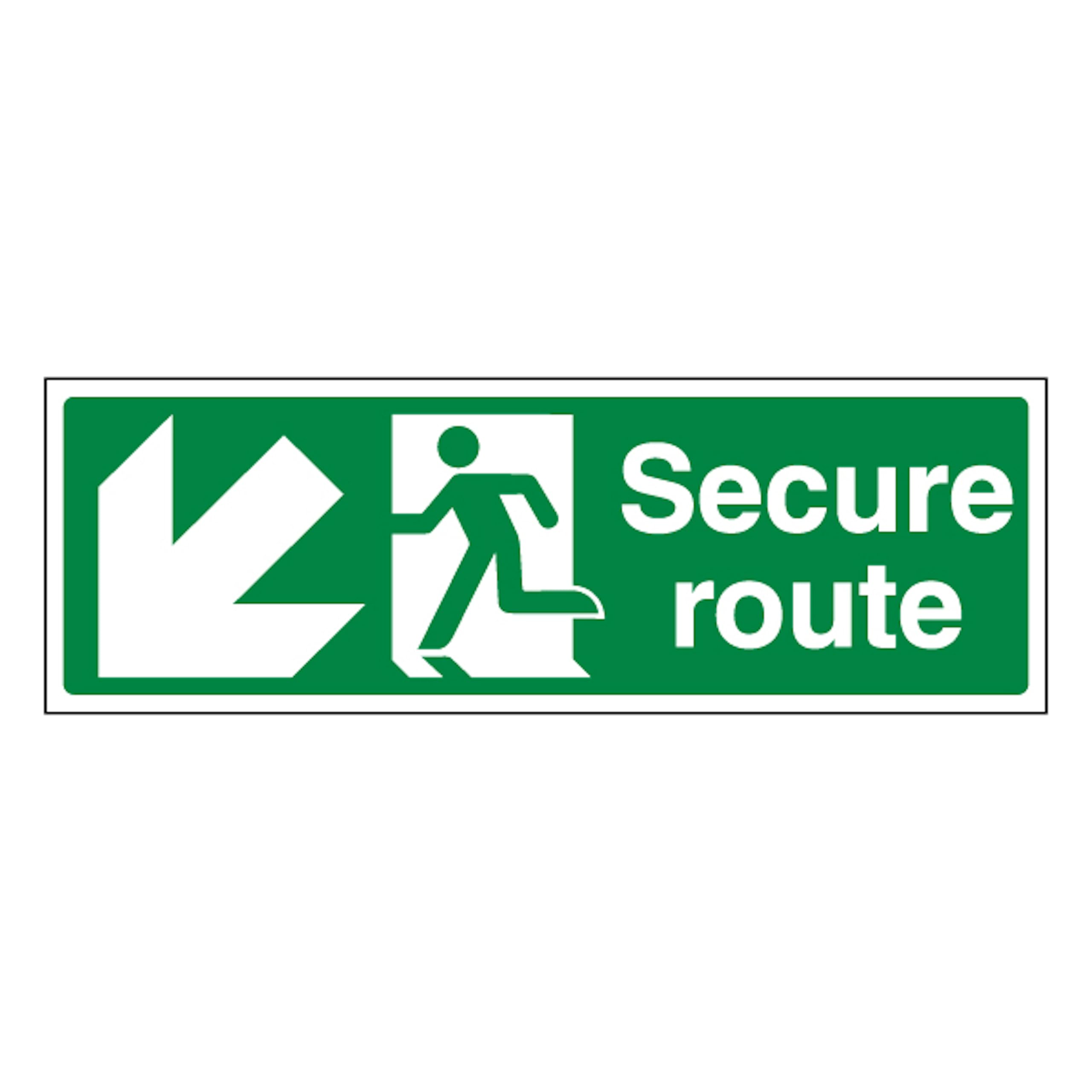 V Safety Secure Route Arrow Down Left 450 x 150 mm - Glow In The Dark 1mm Rigid Plastic Safety Sign